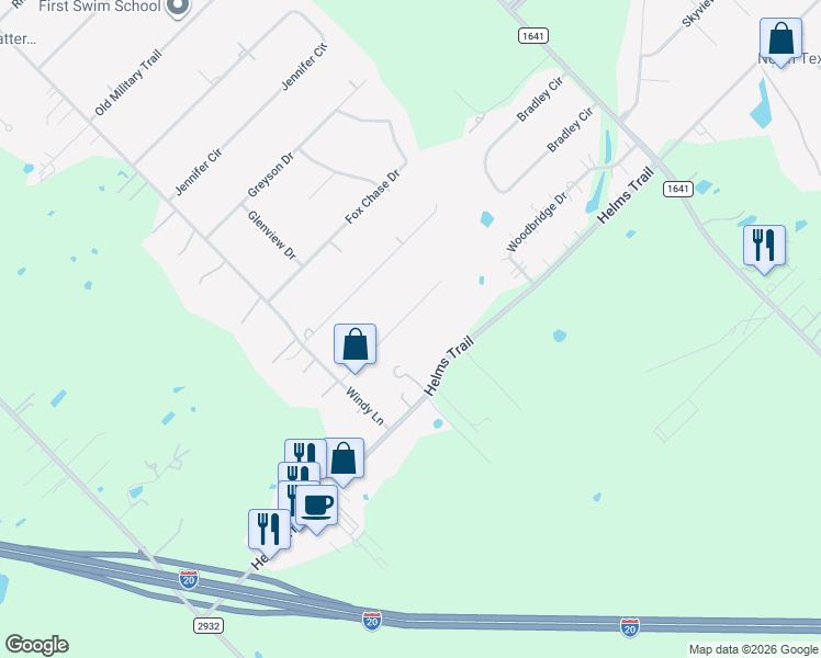 map of restaurants, bars, coffee shops, grocery stores, and more near 10142 Antelope Way in Forney