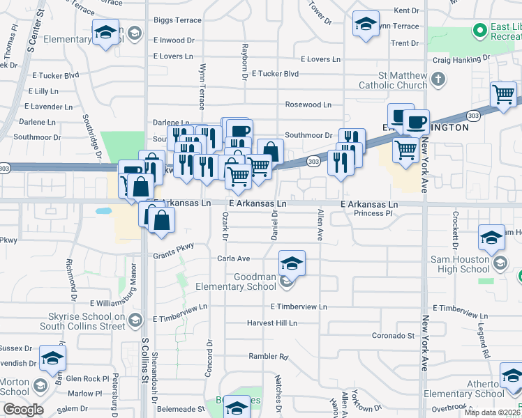 map of restaurants, bars, coffee shops, grocery stores, and more near 1309 Janann Avenue in Arlington