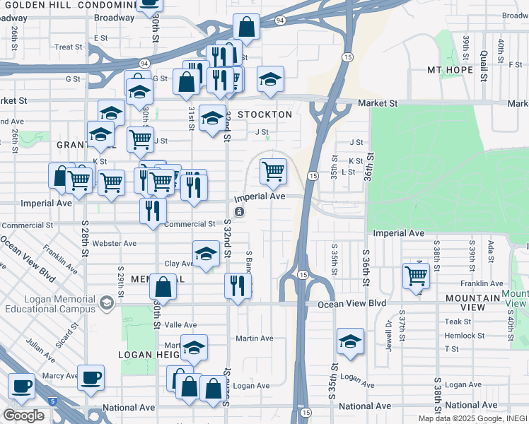 map of restaurants, bars, coffee shops, grocery stores, and more near 3273 Gillette Street in San Diego