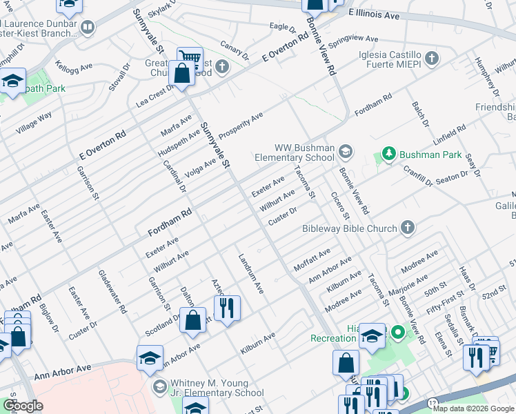 map of restaurants, bars, coffee shops, grocery stores, and more near 2707 Wilhurt Avenue in Dallas