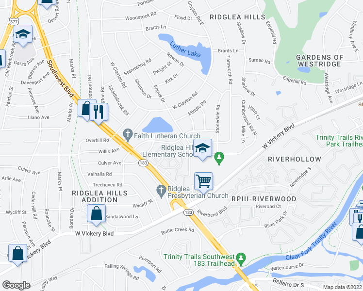 map of restaurants, bars, coffee shops, grocery stores, and more near 4500 Greenbrook Place in Fort Worth
