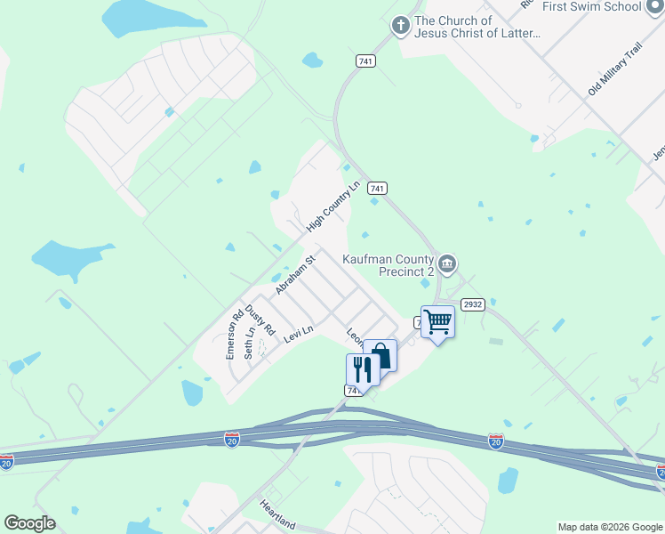 map of restaurants, bars, coffee shops, grocery stores, and more near 2385 Willard Way in Forney