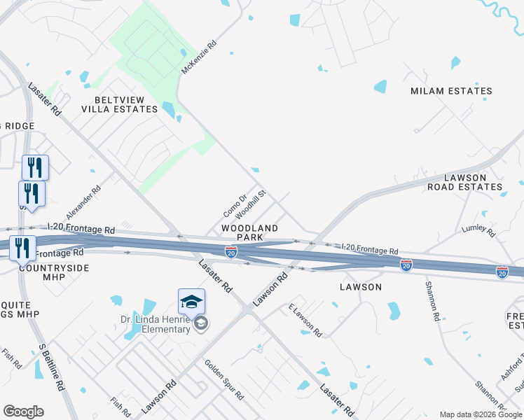 map of restaurants, bars, coffee shops, grocery stores, and more near 227 Redwood Street in Mesquite