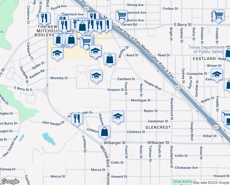 map of restaurants, bars, coffee shops, grocery stores, and more near 3208 Grayson Street in Fort Worth