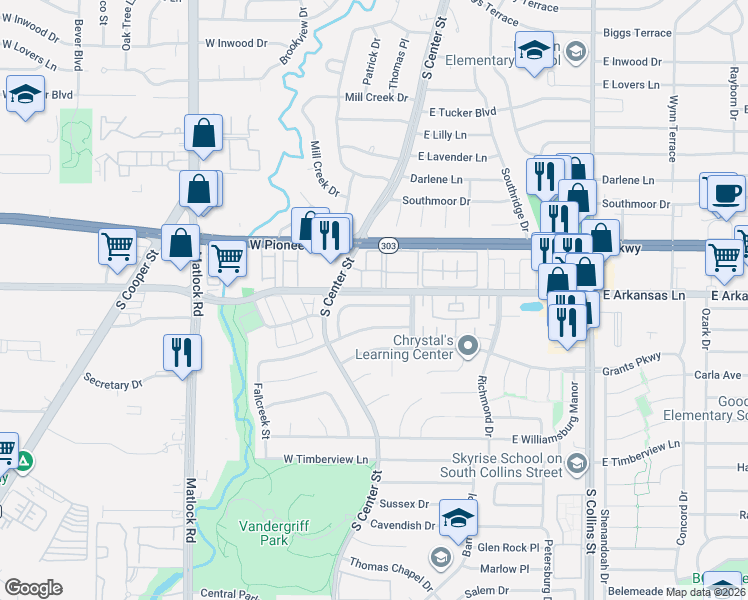 map of restaurants, bars, coffee shops, grocery stores, and more near 429 Stonehenge Drive in Arlington