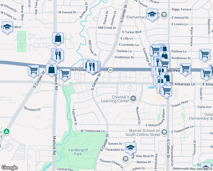 map of restaurants, bars, coffee shops, grocery stores, and more near 429 Stonehenge Drive in Arlington