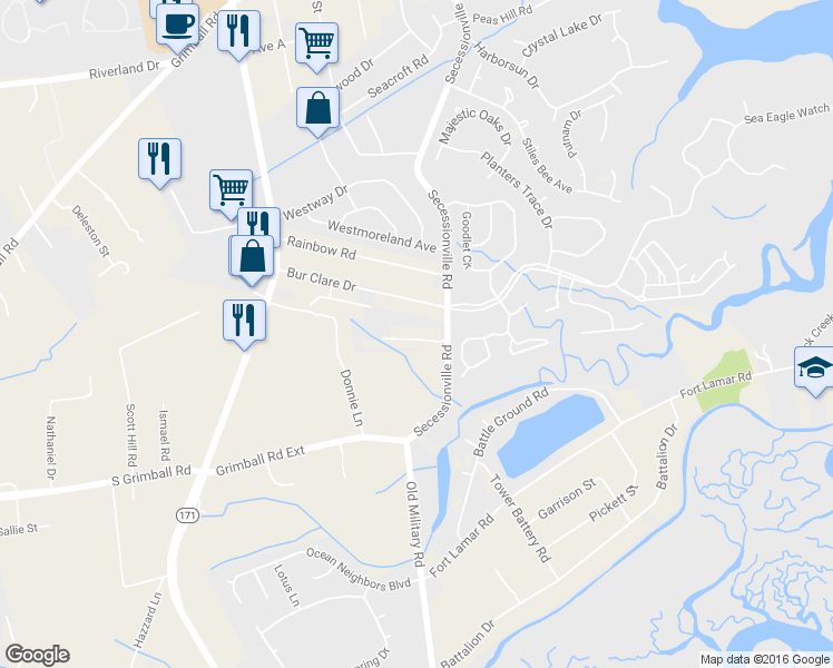map of restaurants, bars, coffee shops, grocery stores, and more near 1420 Dick Singleton Road in Charleston