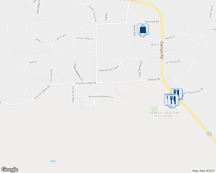 map of restaurants, bars, coffee shops, grocery stores, and more near 13829 Melody Road in Jamul