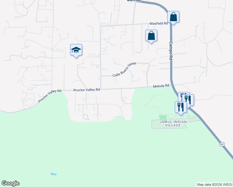 map of restaurants, bars, coffee shops, grocery stores, and more near 13829 Melody Rd in Jamul