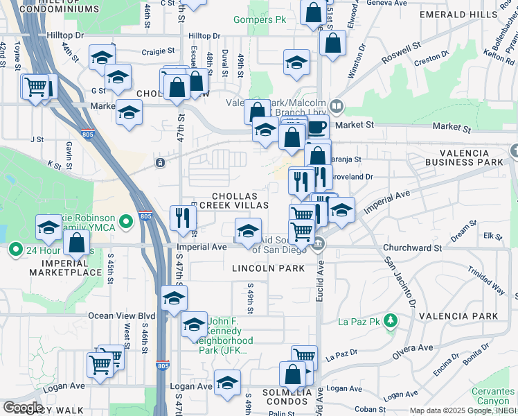 map of restaurants, bars, coffee shops, grocery stores, and more near 262 Willie James Jones Avenue in San Diego
