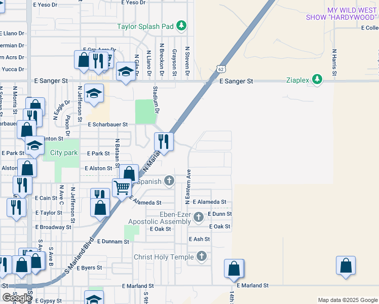 map of restaurants, bars, coffee shops, grocery stores, and more near 2009 East Clinton Street in Hobbs