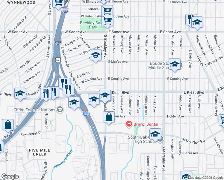 map of restaurants, bars, coffee shops, grocery stores, and more near 3137 Seevers Avenue in Dallas