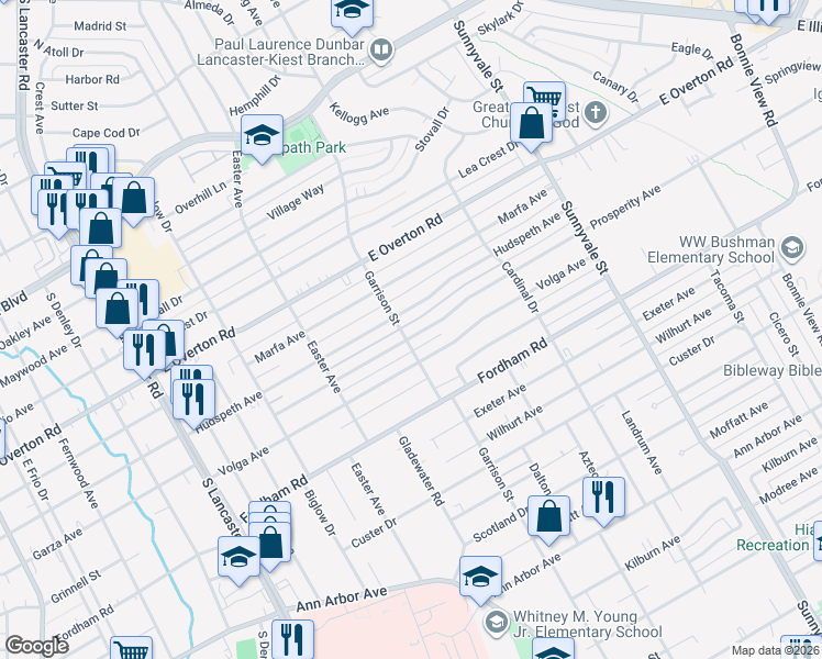 map of restaurants, bars, coffee shops, grocery stores, and more near 2407 Kathleen Avenue in Dallas