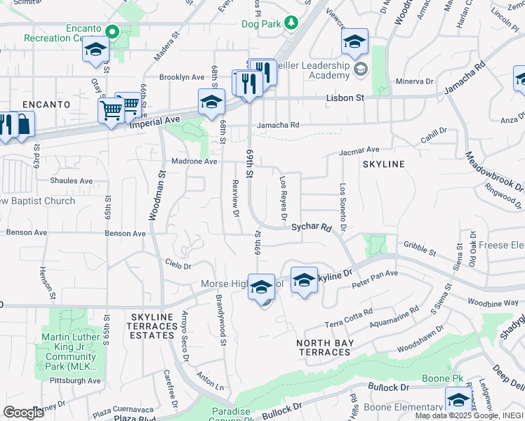 map of restaurants, bars, coffee shops, grocery stores, and more near 218 Elvado Way in San Diego