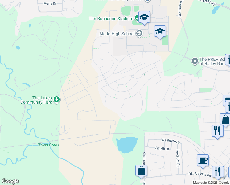 map of restaurants, bars, coffee shops, grocery stores, and more near 639 Point Vista Drive in Aledo