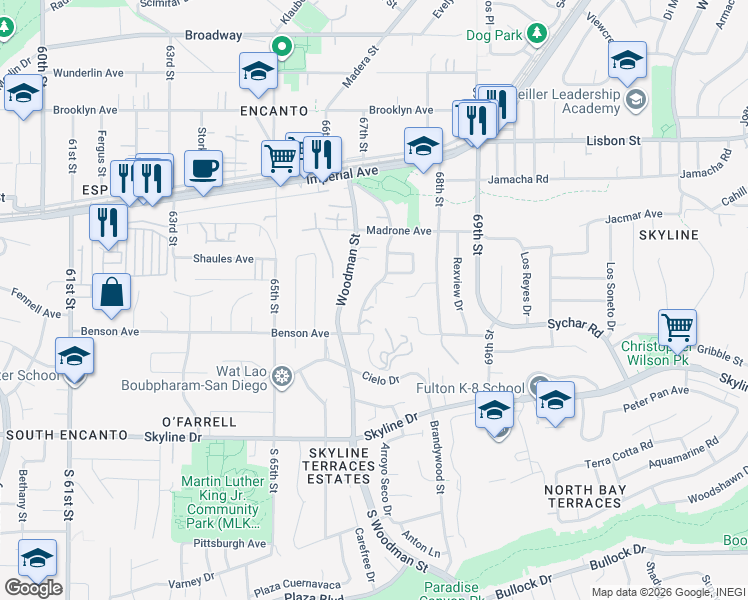 map of restaurants, bars, coffee shops, grocery stores, and more near 243 Ritchey Street in San Diego
