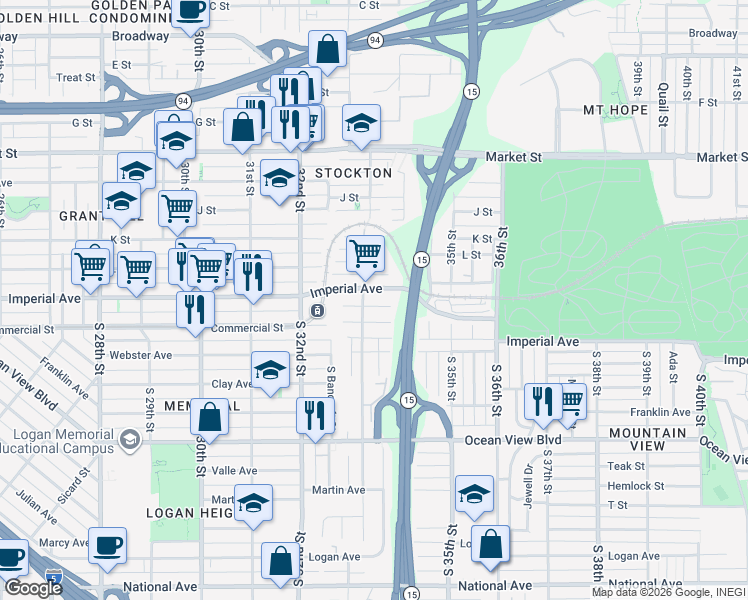 map of restaurants, bars, coffee shops, grocery stores, and more near 3359 Gillette Street in San Diego
