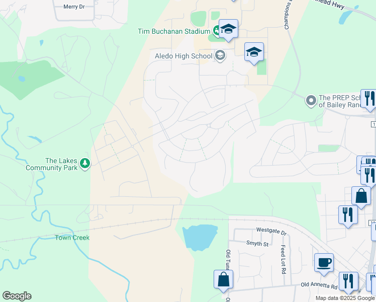 map of restaurants, bars, coffee shops, grocery stores, and more near 608 Point Vista Drive in Aledo