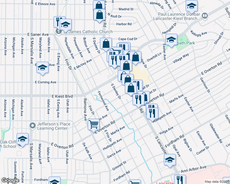 map of restaurants, bars, coffee shops, grocery stores, and more near 1549 Maywood Avenue in Dallas