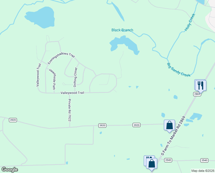 map of restaurants, bars, coffee shops, grocery stores, and more near 191 Woodfern Glen in Holly Lake Ranch