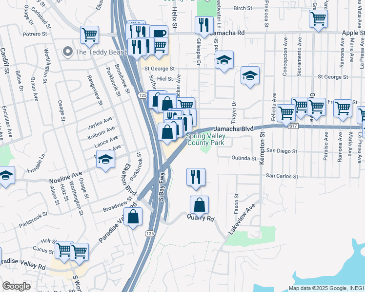 map of restaurants, bars, coffee shops, grocery stores, and more near 8626 Jamacha Boulevard in Spring Valley