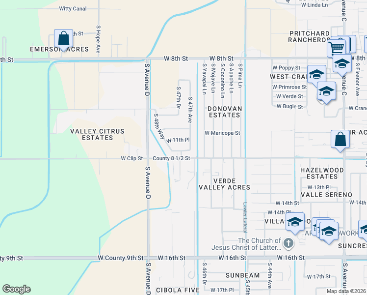 map of restaurants, bars, coffee shops, grocery stores, and more near 4672-4840 County 8 1/2 Street in Yuma