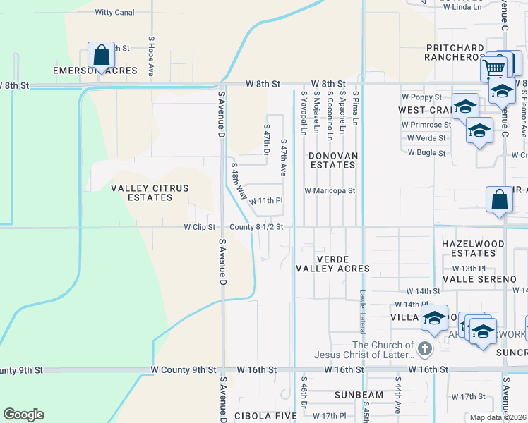 map of restaurants, bars, coffee shops, grocery stores, and more near 4892-4940 County 8 1/2 Street in Yuma