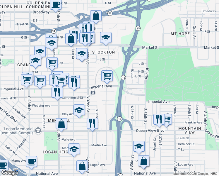 map of restaurants, bars, coffee shops, grocery stores, and more near 3359 Gillette Street in San Diego