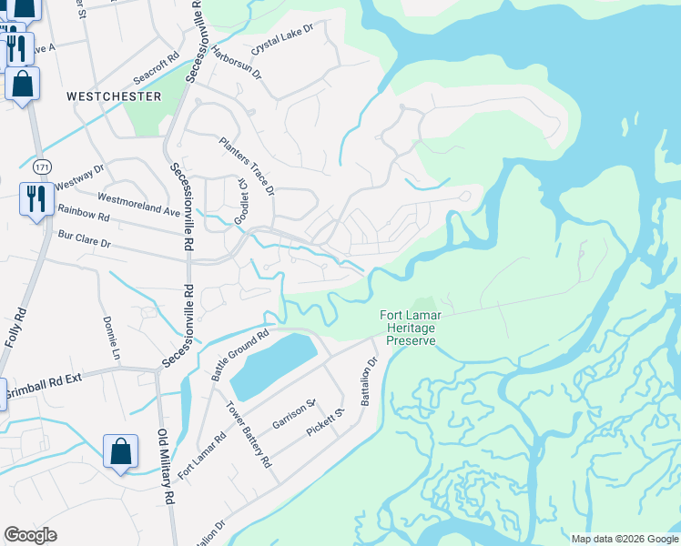 map of restaurants, bars, coffee shops, grocery stores, and more near 1213 Caperton Way in Charleston