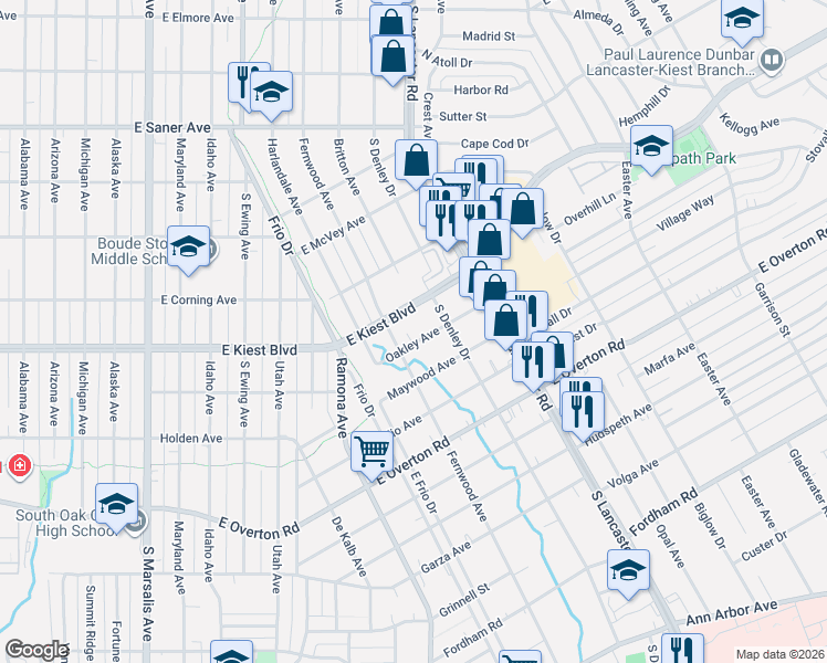 map of restaurants, bars, coffee shops, grocery stores, and more near 1414 Oakley Avenue in Dallas