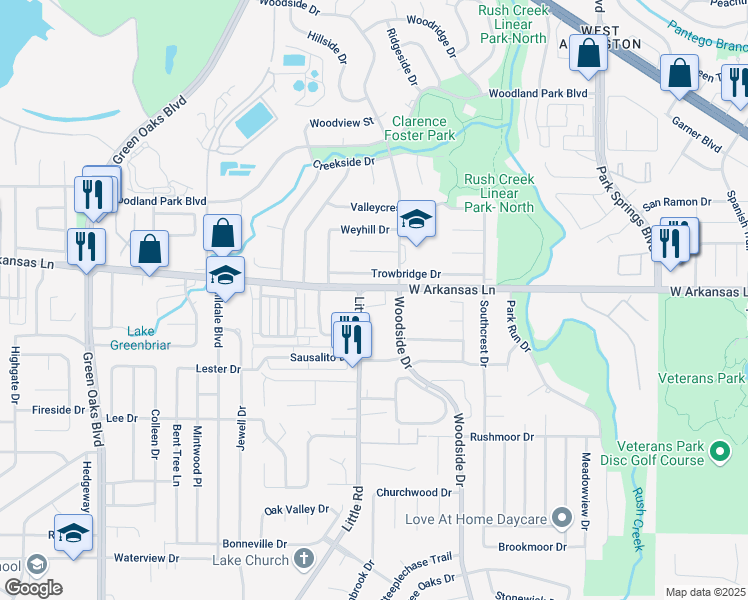 map of restaurants, bars, coffee shops, grocery stores, and more near 2315 Little Road in Arlington