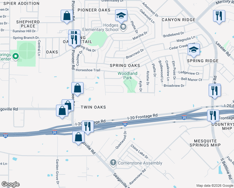 map of restaurants, bars, coffee shops, grocery stores, and more near 14306 Seminole Drive in Balch Springs