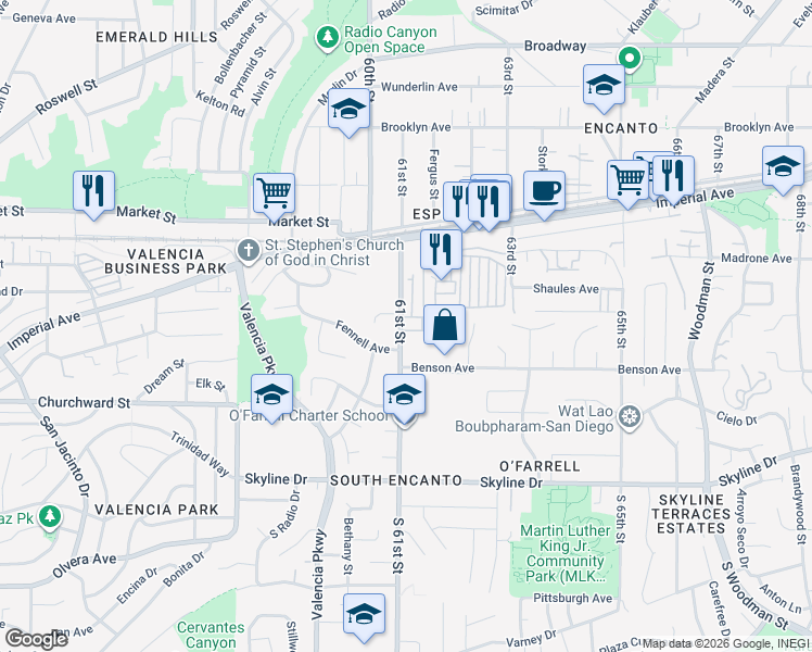 map of restaurants, bars, coffee shops, grocery stores, and more near 327 61st Street in San Diego