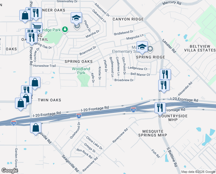 map of restaurants, bars, coffee shops, grocery stores, and more near 4808 Platte Drive in Balch Springs