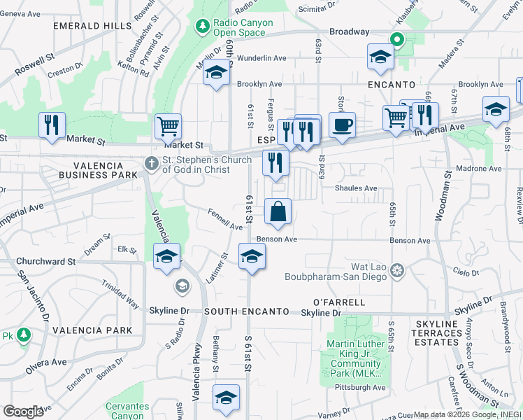 map of restaurants, bars, coffee shops, grocery stores, and more near 333 61st Street in San Diego