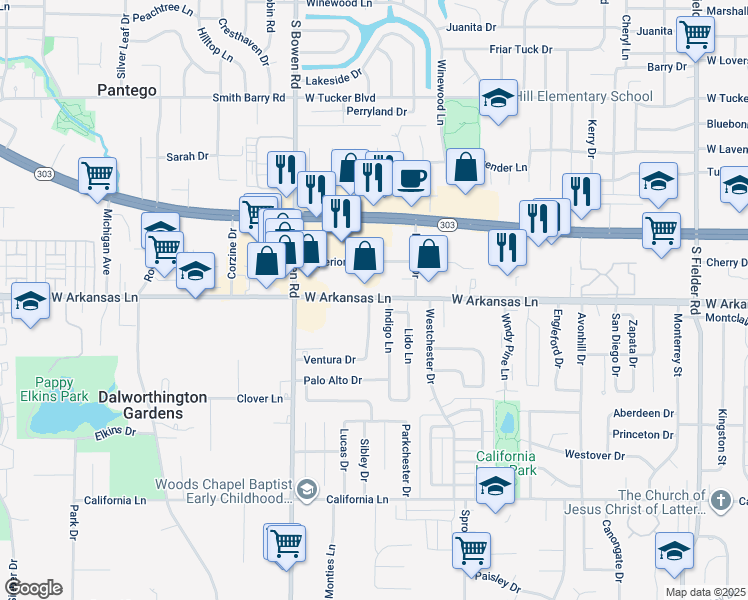 map of restaurants, bars, coffee shops, grocery stores, and more near 2306A Monte Carlo Drive in Arlington