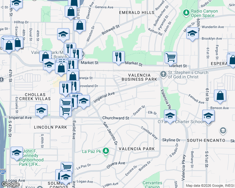 map of restaurants, bars, coffee shops, grocery stores, and more near 5387 Imperial Avenue in San Diego