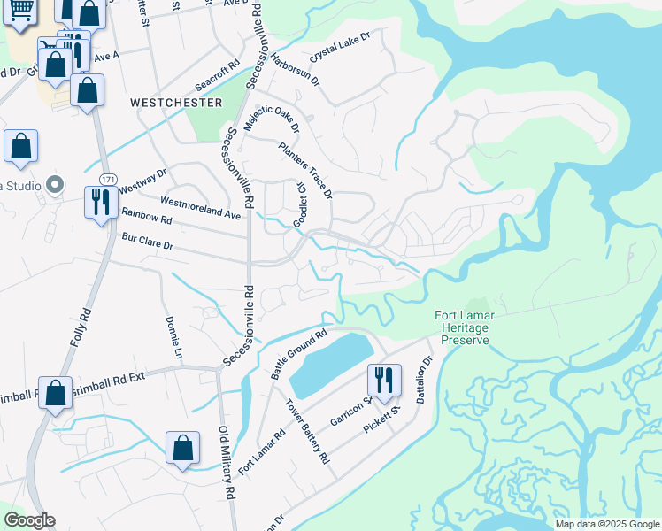map of restaurants, bars, coffee shops, grocery stores, and more near 1252 Marshview Drive in Charleston