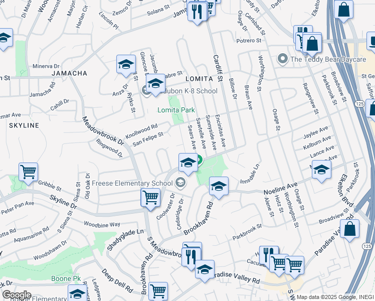 map of restaurants, bars, coffee shops, grocery stores, and more near 231 Redcrest Drive in San Diego