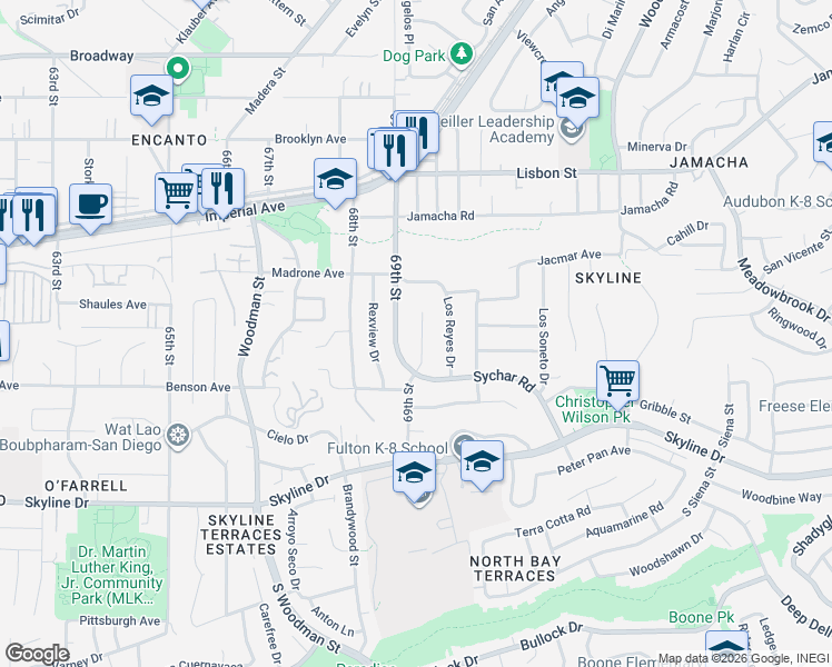 map of restaurants, bars, coffee shops, grocery stores, and more near 244 Elvado Way in San Diego