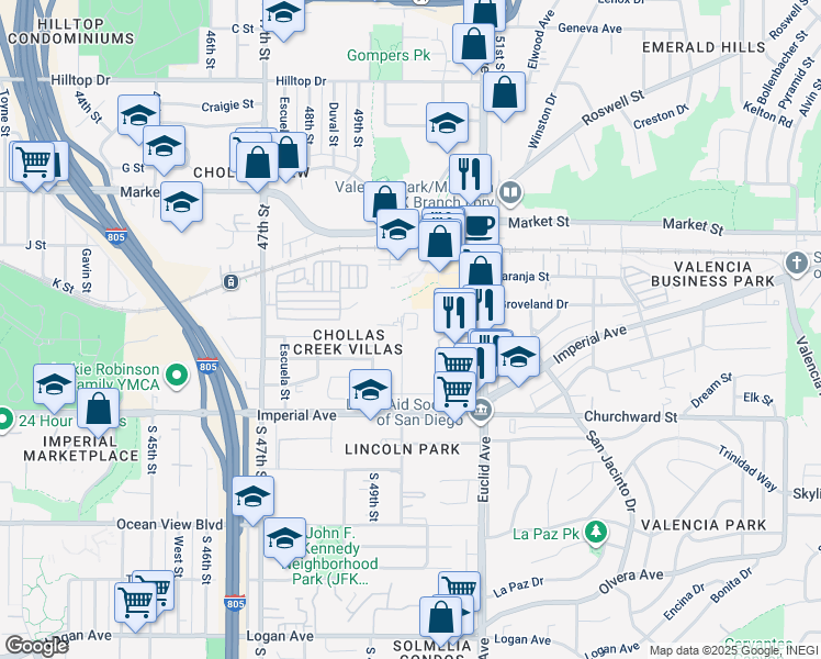 map of restaurants, bars, coffee shops, grocery stores, and more near 334 Willie James Jones Avenue in San Diego