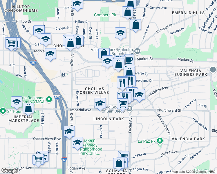 map of restaurants, bars, coffee shops, grocery stores, and more near 333 Willie James Jones Avenue in San Diego