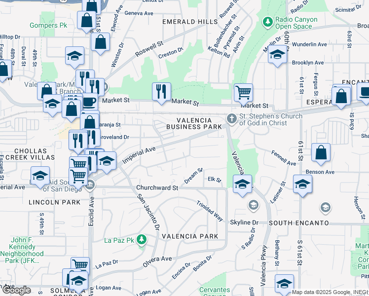 map of restaurants, bars, coffee shops, grocery stores, and more near 230 55th Street in San Diego
