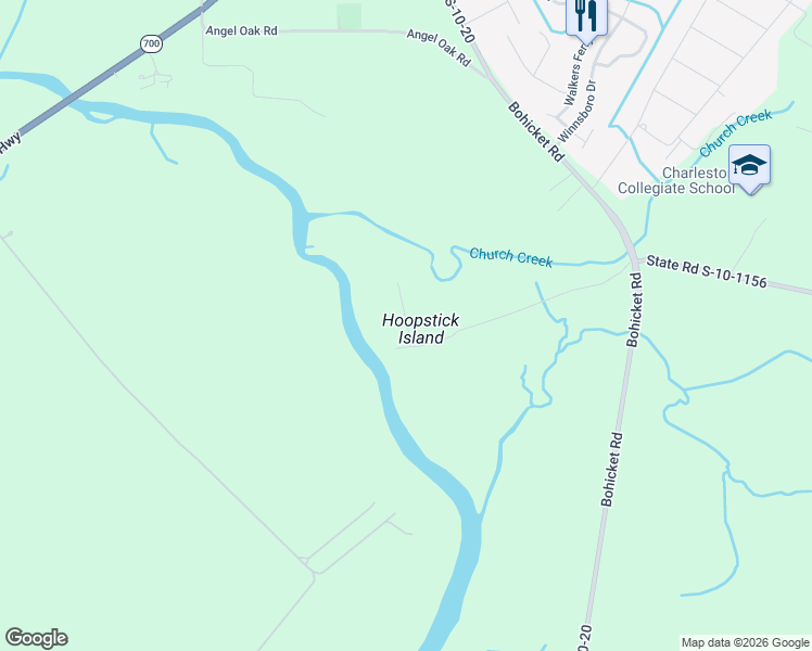 map of restaurants, bars, coffee shops, grocery stores, and more near Hoopstick Island Road in Johns Island