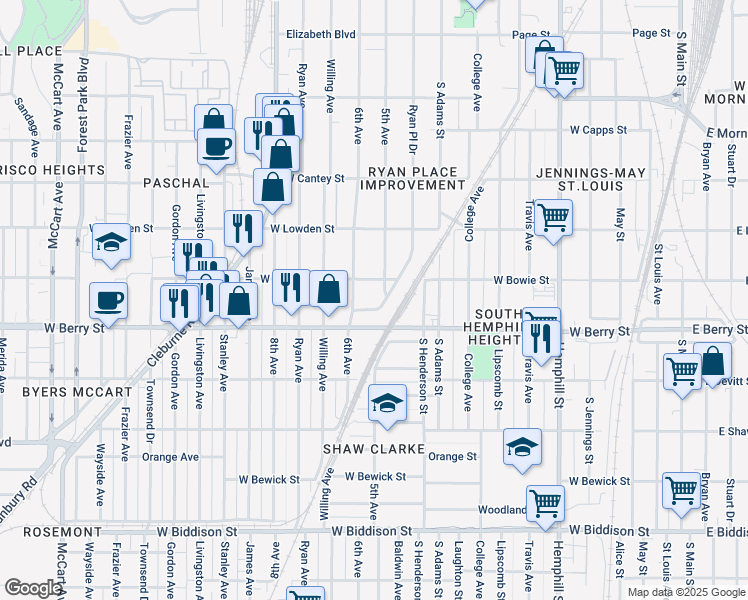 map of restaurants, bars, coffee shops, grocery stores, and more near 3000 5th Avenue in Fort Worth