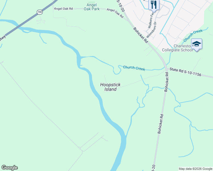 map of restaurants, bars, coffee shops, grocery stores, and more near Hoopstick Island Road in Johns Island