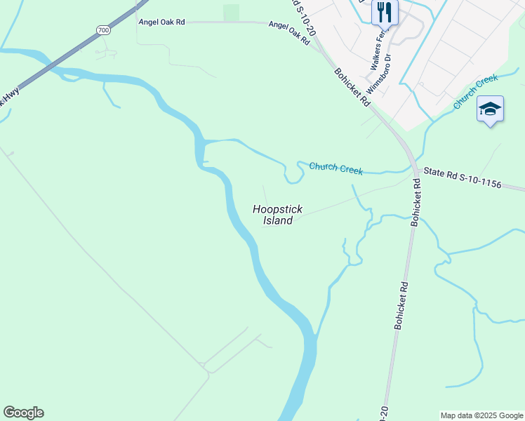 map of restaurants, bars, coffee shops, grocery stores, and more near Hoopstick Island Road in Johns Island