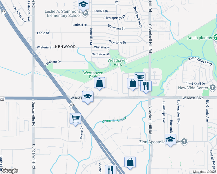 map of restaurants, bars, coffee shops, grocery stores, and more near 3056 Mira Vista Court in Dallas
