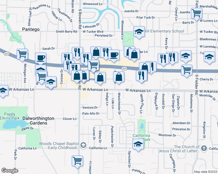 map of restaurants, bars, coffee shops, grocery stores, and more near 2220 Duluth Drive in Arlington