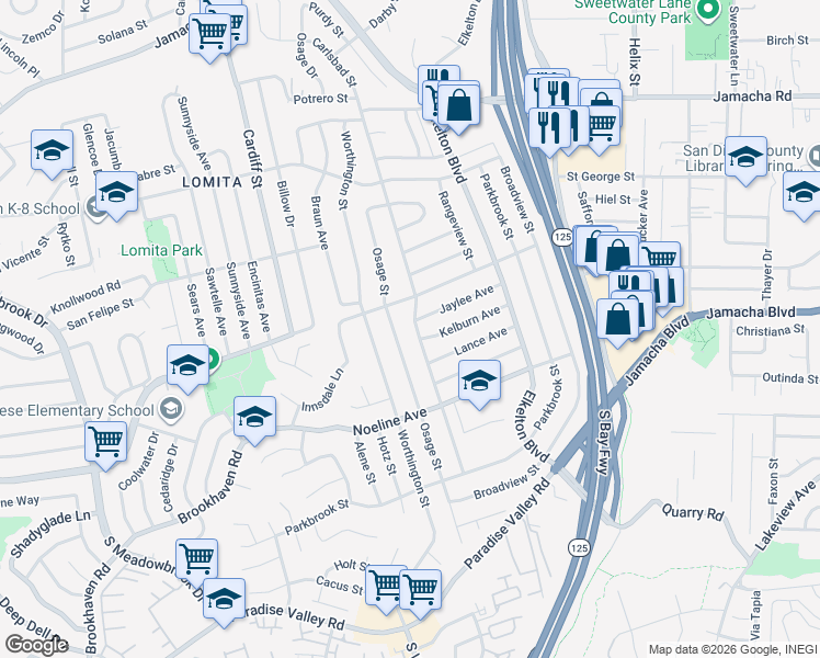 map of restaurants, bars, coffee shops, grocery stores, and more near 738 Carlsbad Street in Spring Valley